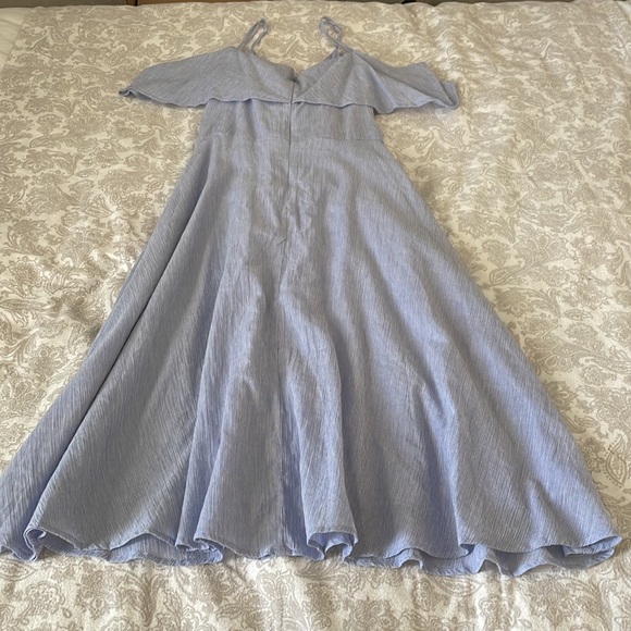 Lulus Yacht Blue and Striped White Off-the-Shoulder Midi Dress size medium - Picture 8 of 8